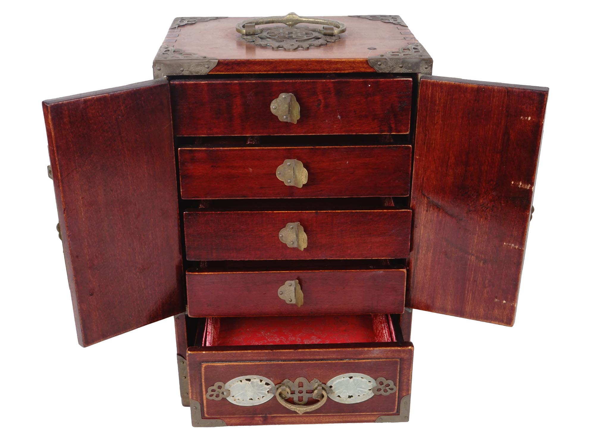 CHINESE JEWELRY CABINET WITH CARVED JADE INSETS PIC-2